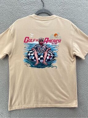 Gulf Of America T-Shirt Men Medium Beige Natural 100% Cotton Short Sleeve Crew